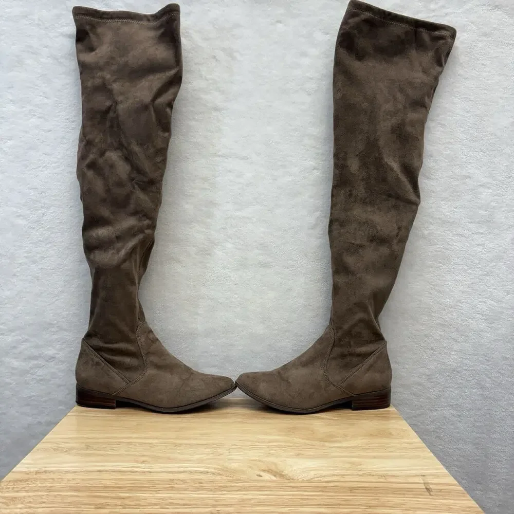 Report Over The Knee Boots Taupe Brown Faux Suede Sanjay Riding Boots Size 6.5M